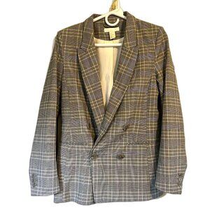 H&M Gray Peach Plaid Blazer Women’s Size 4 Double Breasted Work Jacket